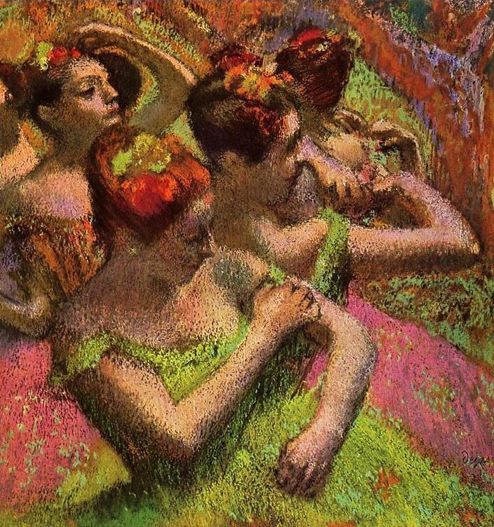 Edgar Degas Ballerinas Adjusting Their Dresses